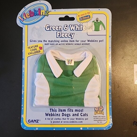 Webkinz Green and White Fleecy Shirt Top with Online Code from Ganz Plush - Picture 1 of 4